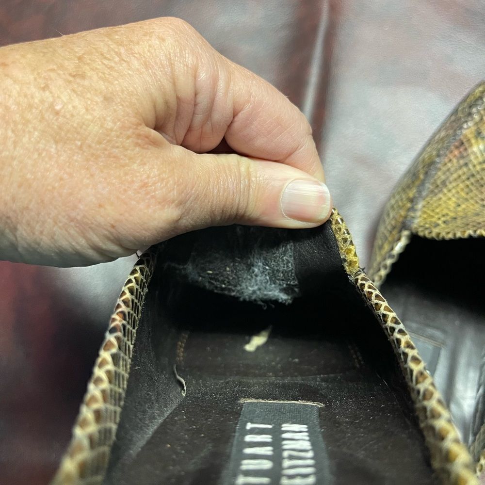 Stuart Weitzman snake print tan mules,‎ size 8 1/… - image 11